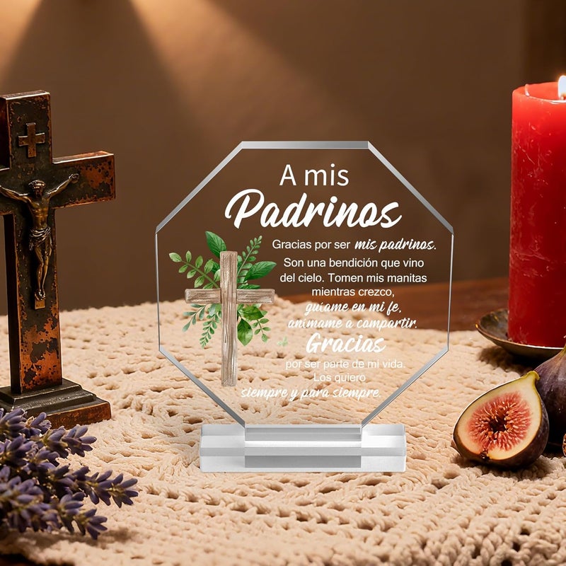 Yopyame Spanish Godparents Padrinos Gift - Idea Godparents Acrylic Gift For Women Men Thank You for Being My Godparent Gifts from Godchild Office Desk Decor Plaque Birthday Keepsake Gift for Godparent - Image 5